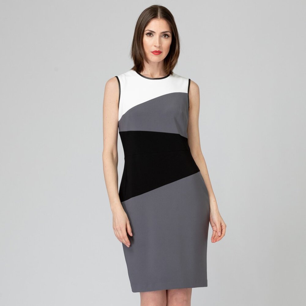 White House Black Market Color Block Sheath Dress Size 12 Faux Leather Trim